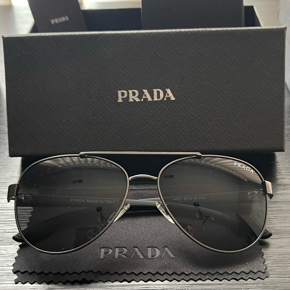 Prada Dark Black Aviator Sunglasses - Picture 6 of 7